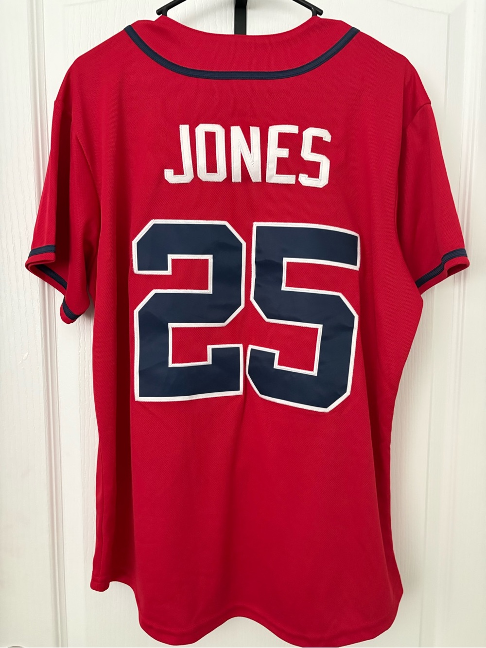 Red #25 Team Baseball Jersey with Navy Trim